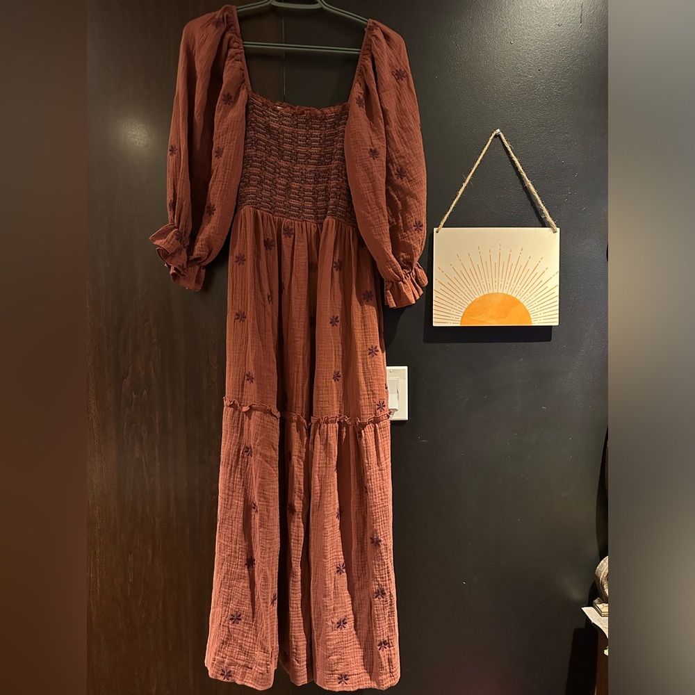 Women’s Rust Long Sleeve Smocked Maxi Dress